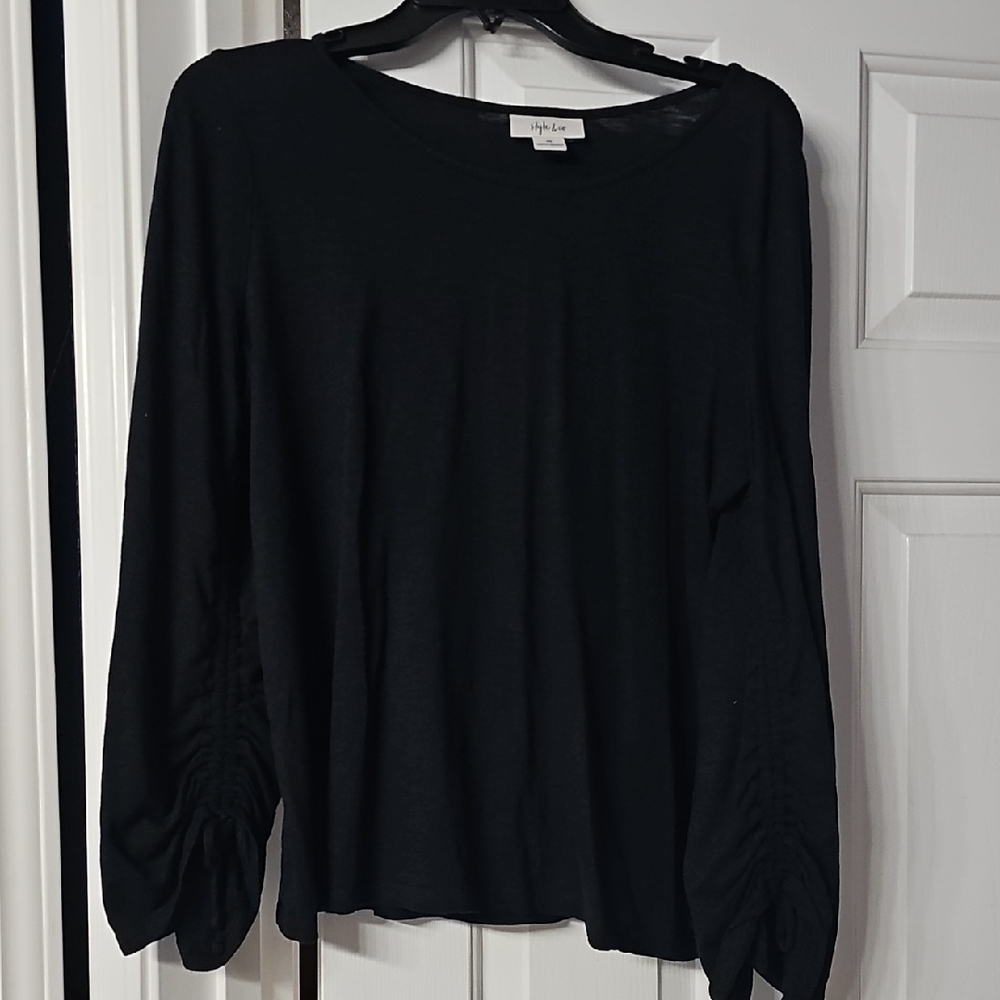 Style & Co. Classic Black Ruched Sleeve Blouse